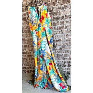 L' Atiste by Amy Palazzo Pant Jumpsuit Medium One Piece Floral  Plunge Ties Zip